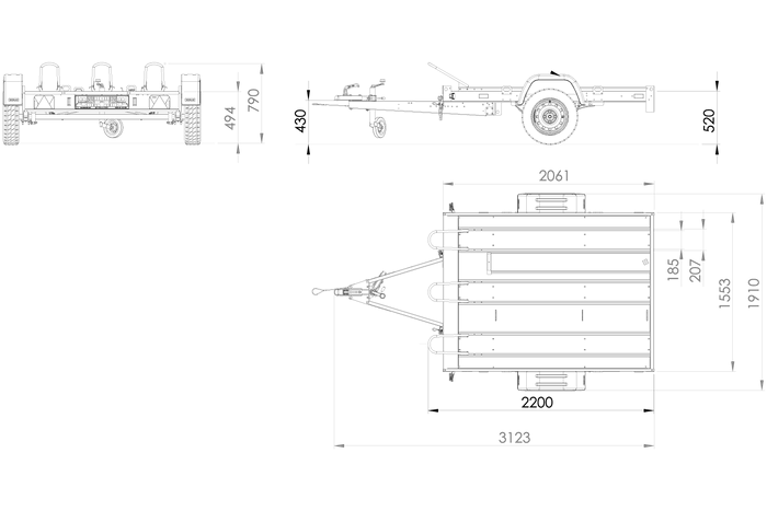 Remorque moto basculante UNITRAILER pour 3 motos avec ressorts